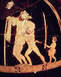 Attische rotfigurige Vase mit einer dionysischen Szene